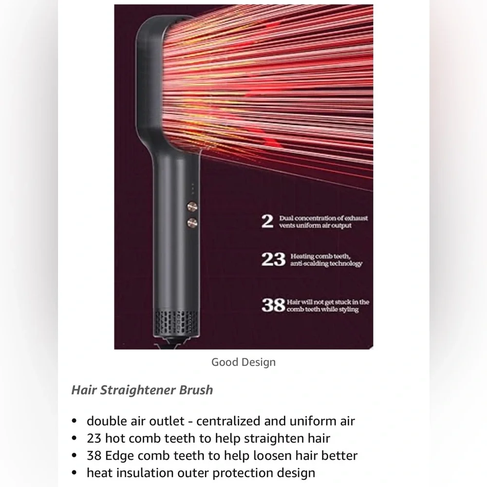 Hair Straightener Brush - Ring Hair Straightener Comb & Hair Dryer 2 in 1